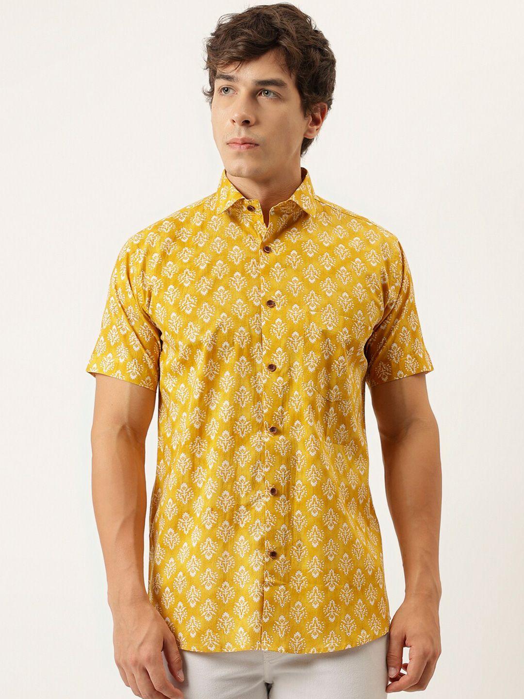 millennial men men mustard comfort floral opaque printed casual shirt