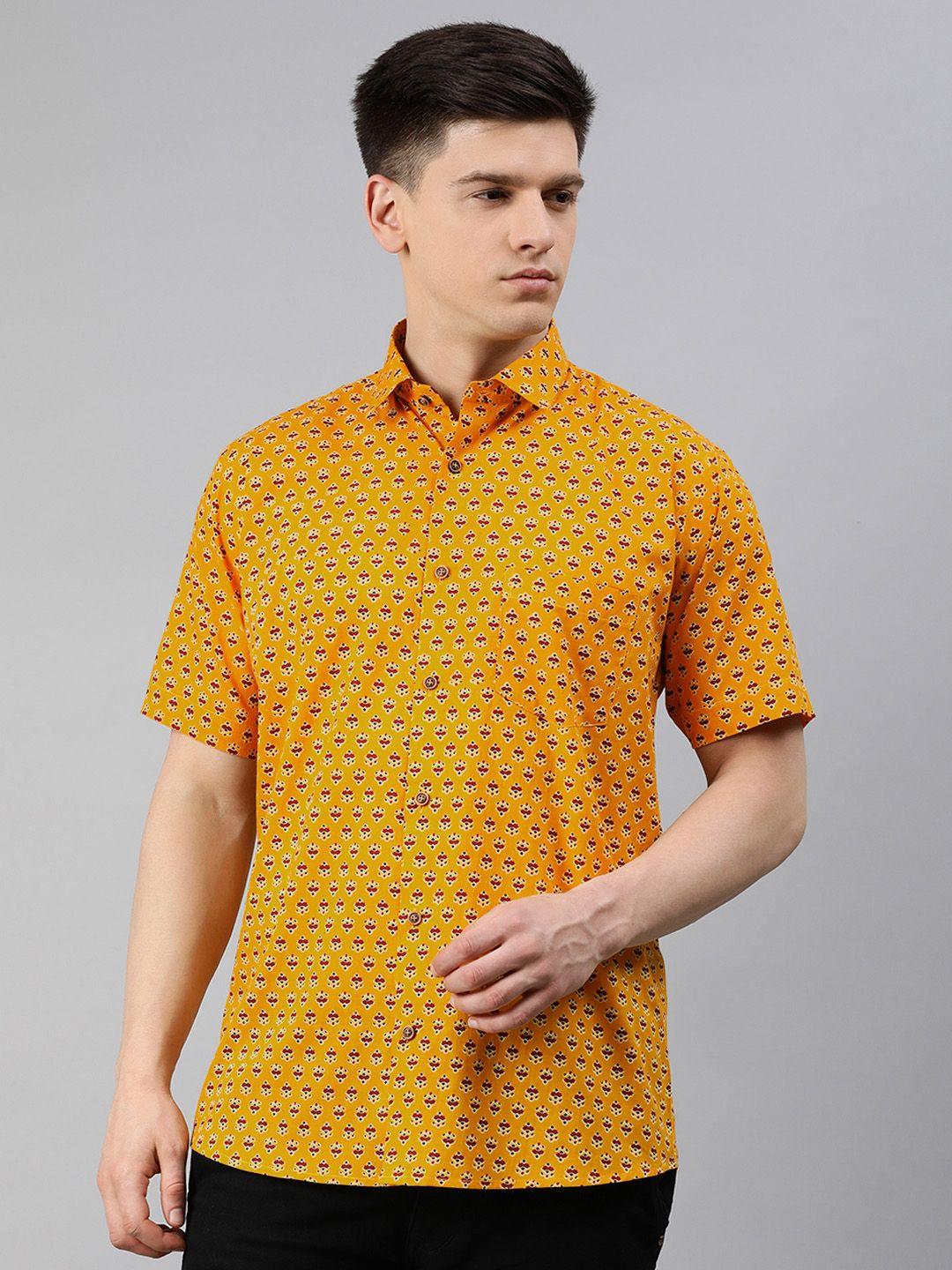 millennial men men mustard yellow & red regular fit printed casual shirt