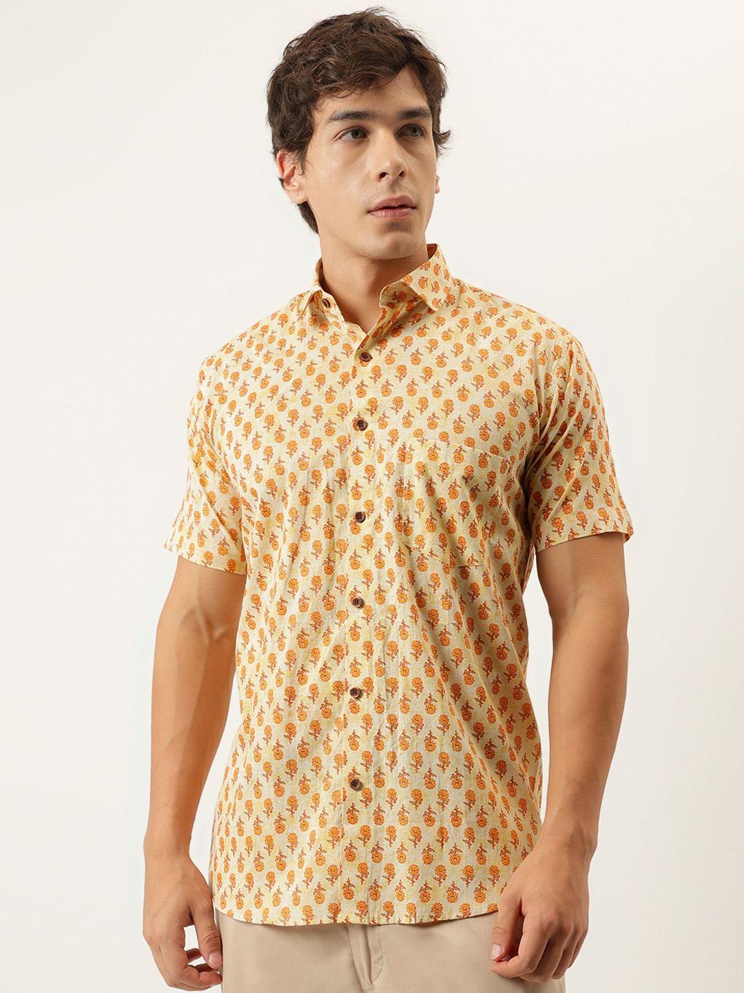 millennial men men yellow comfort floral opaque printed casual shirt