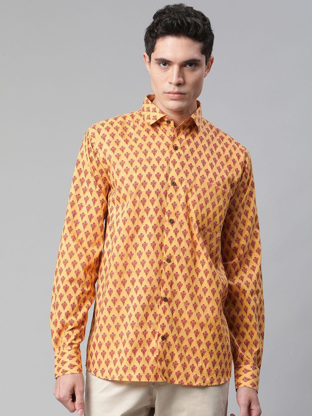 millennial men mustard yellow comfort printed casual shirt