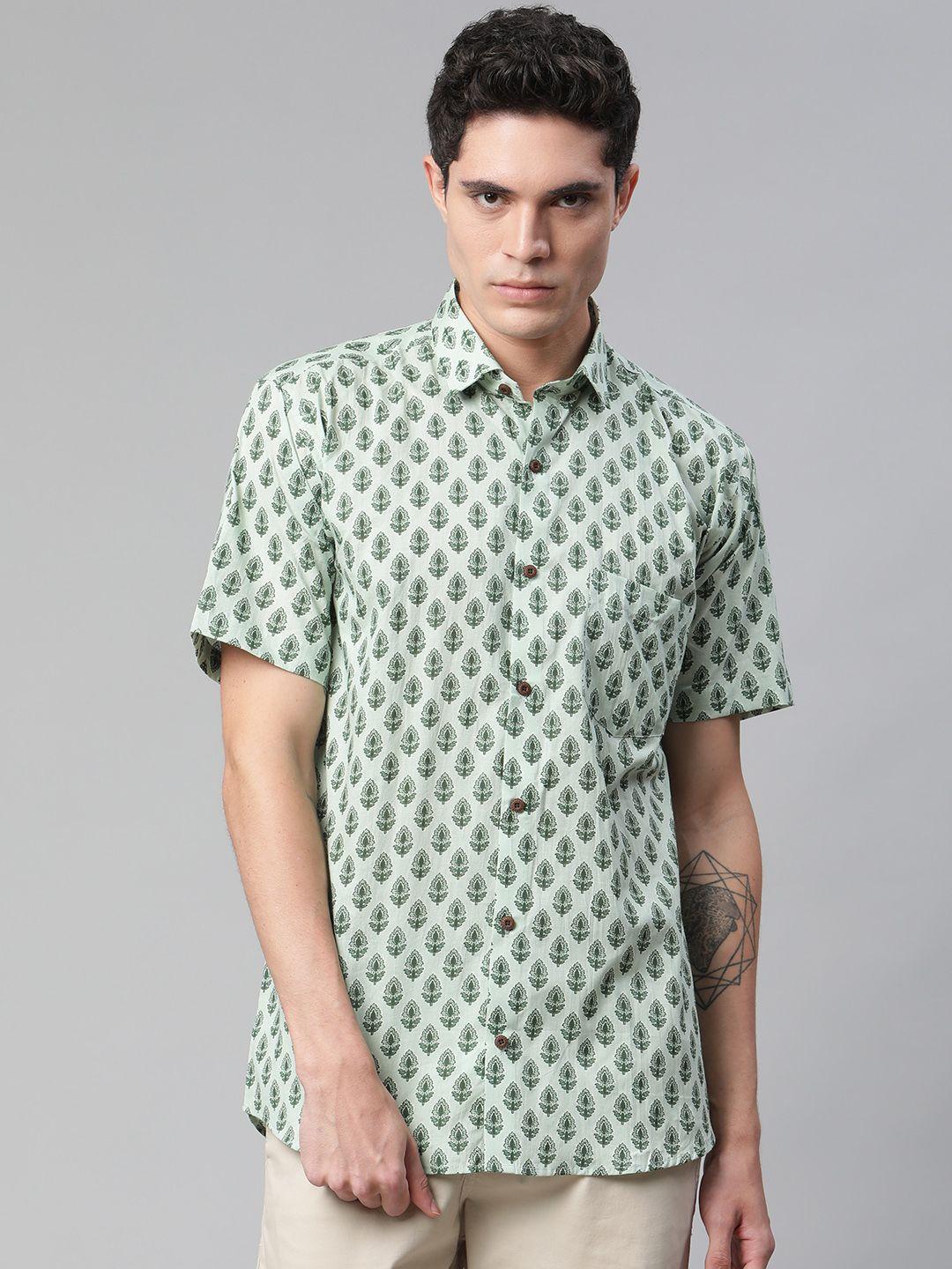 millennial men sea green comfort printed casual shirt