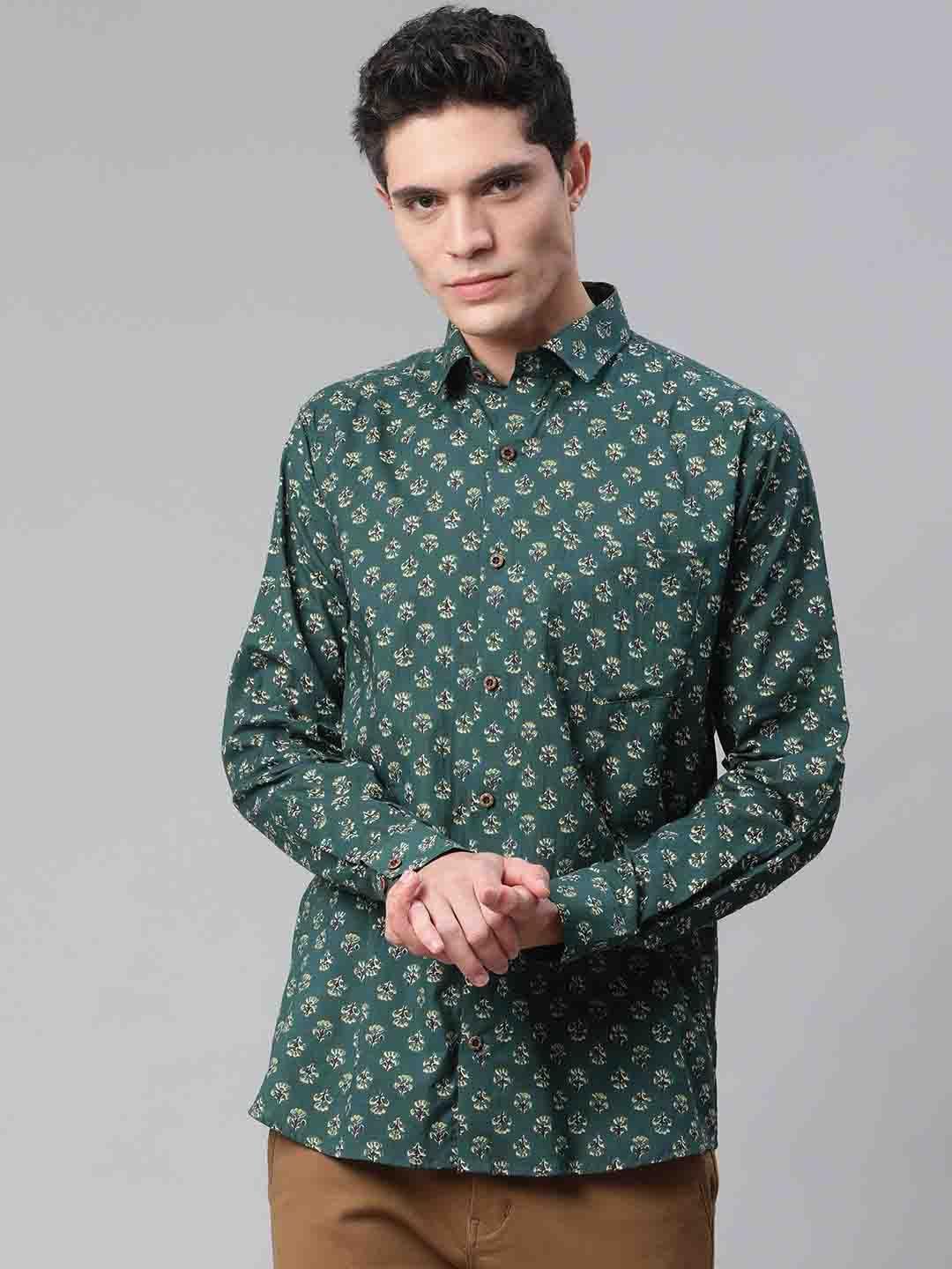 millennial men teal green comfort printed casual shirt