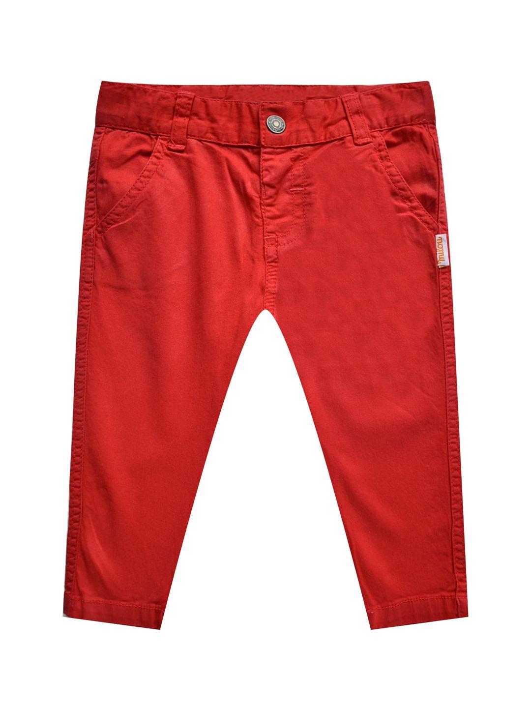 milou boys red pure cotton tapered fit jeans