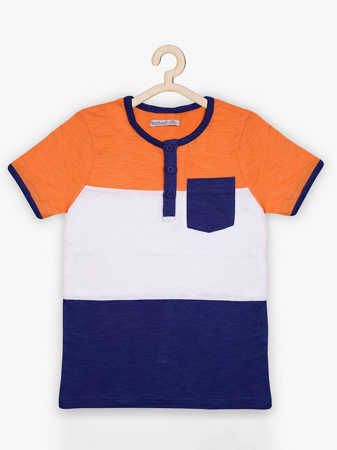 milou boys colourblocked henley neck short sleeves pockets slim fit t-shirt