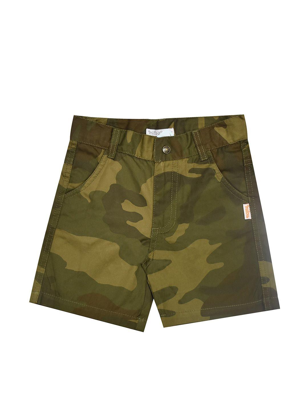 milou boys green camouflage printed low-rise pure cotton shorts