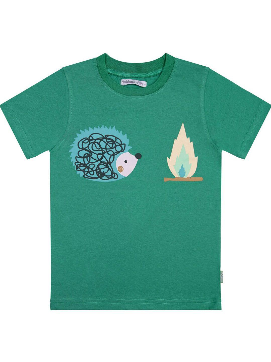 milou boys green typography printed applique t-shirt