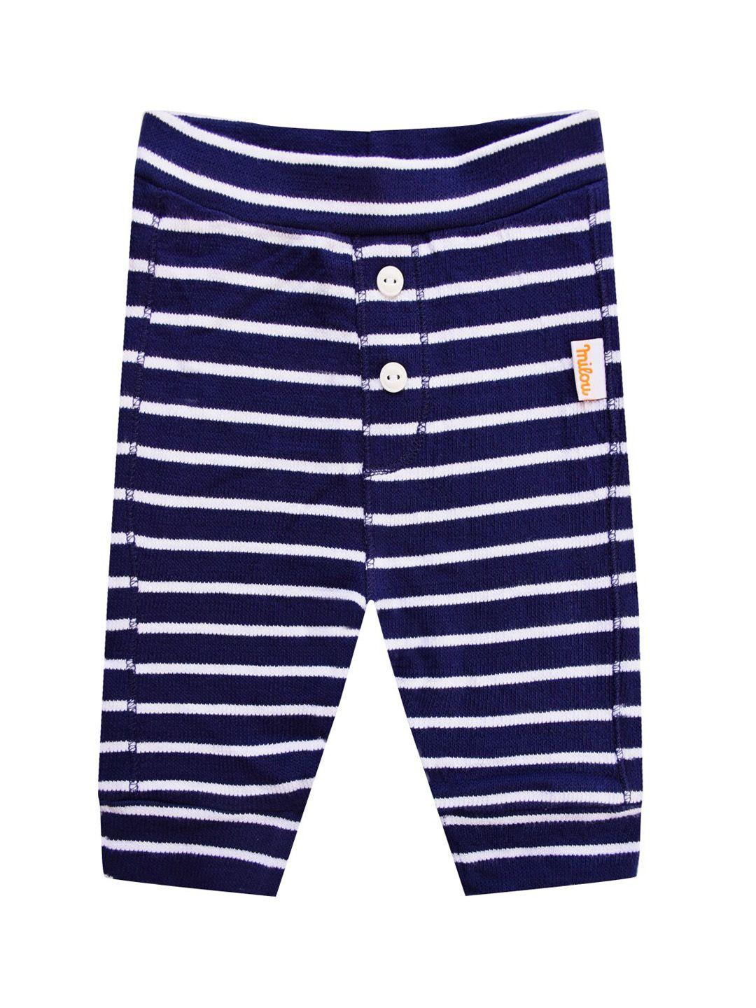 milou boys navy blue & white striped pure cotton track pants