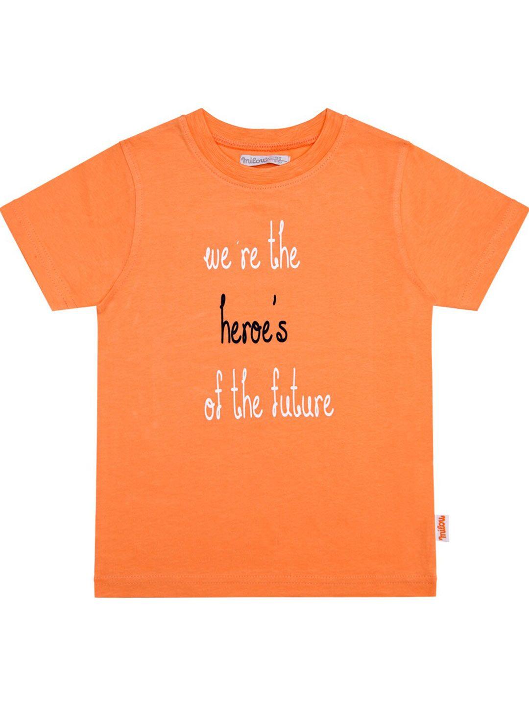 milou boys orange typography printed t-shirt