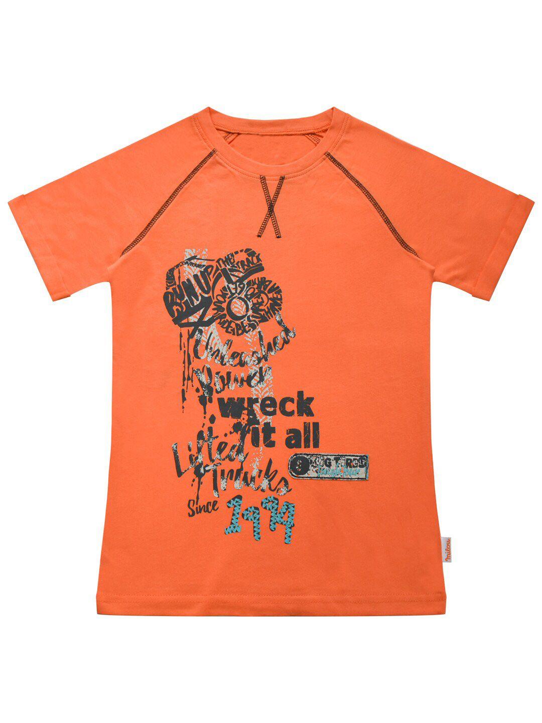 milou boys orange typography printed t-shirt