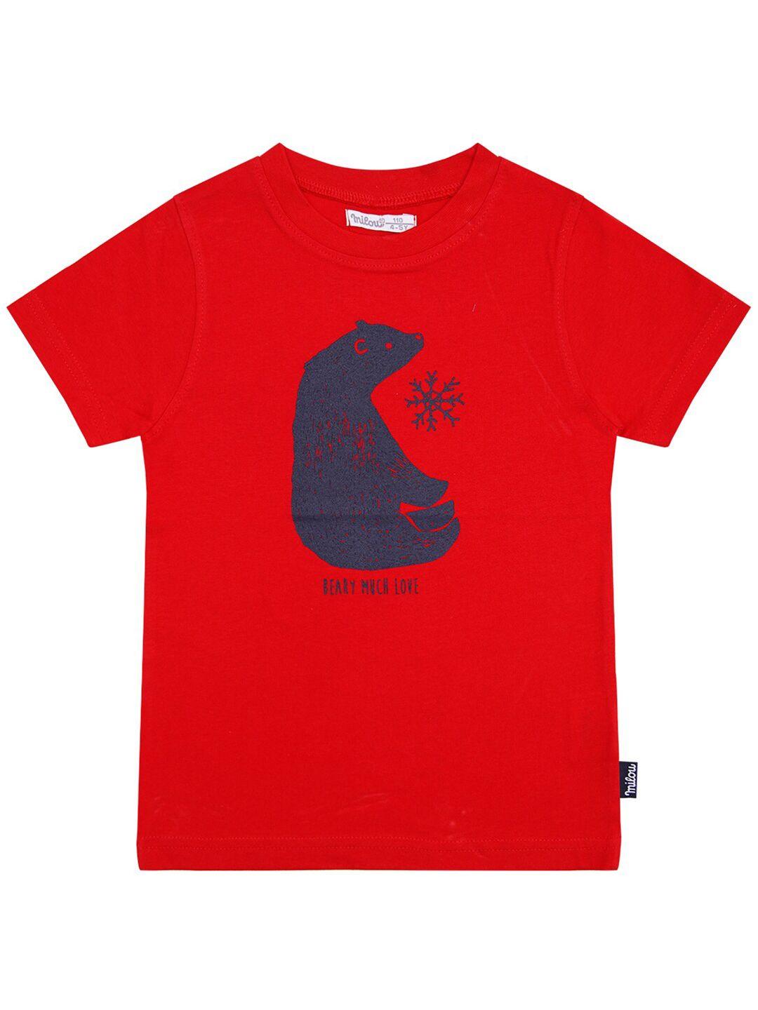 milou boys red  navy blue printed  pure cotton t-shirt