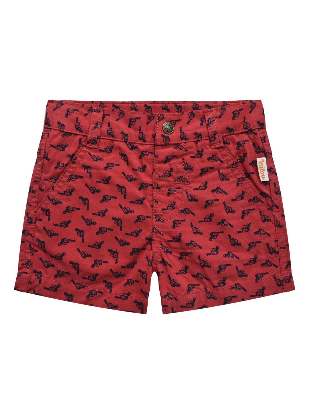 milou boys red printed regular shorts