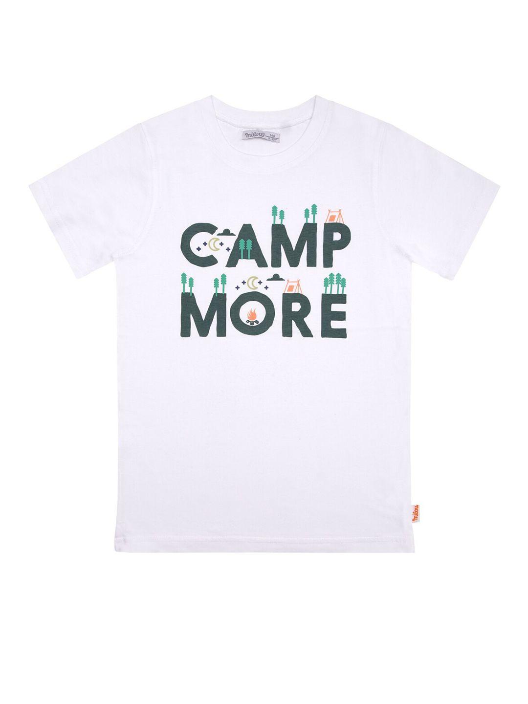 milou boys white & green typography printed t-shirt