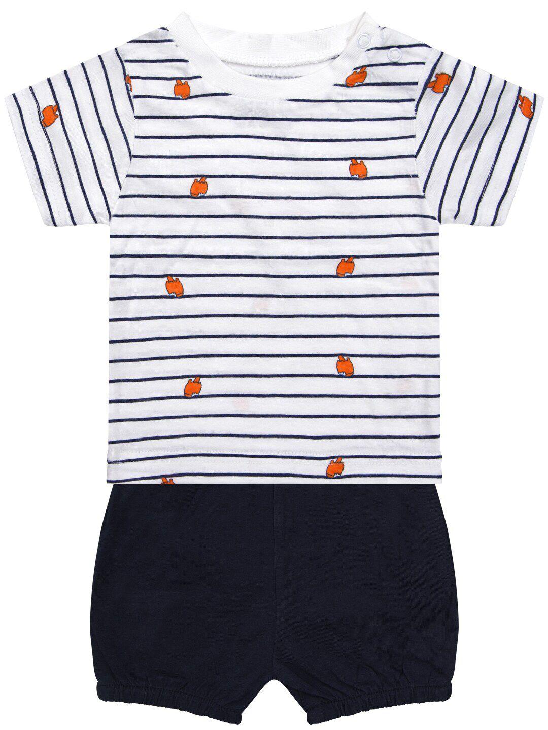 milou boys white & navy blue striped t-shirt with shorts
