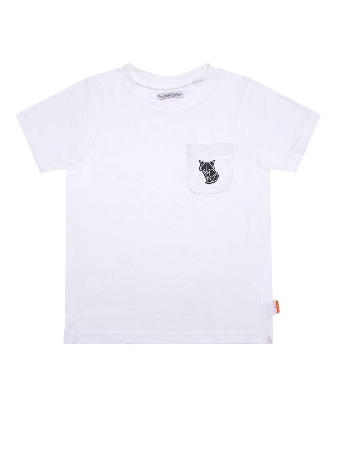 milou boys white solid pocket t-shirt