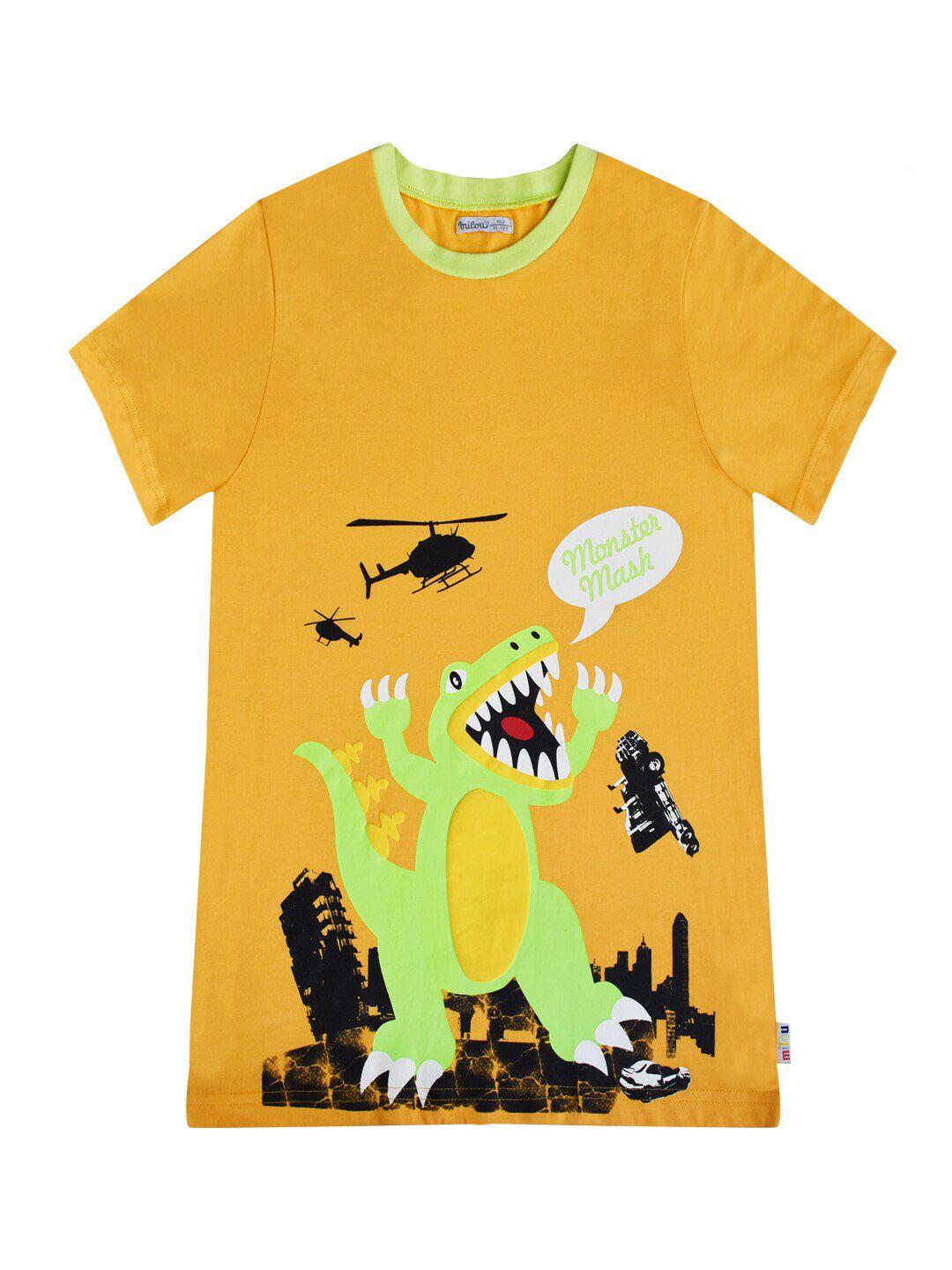 milou boys yellow printed applique t-shirt