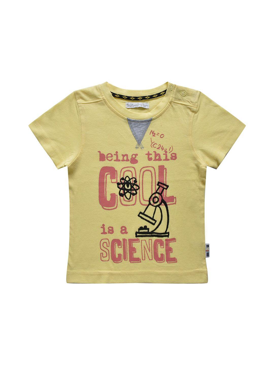 milou boys yellow printed v-neck applique t-shirt