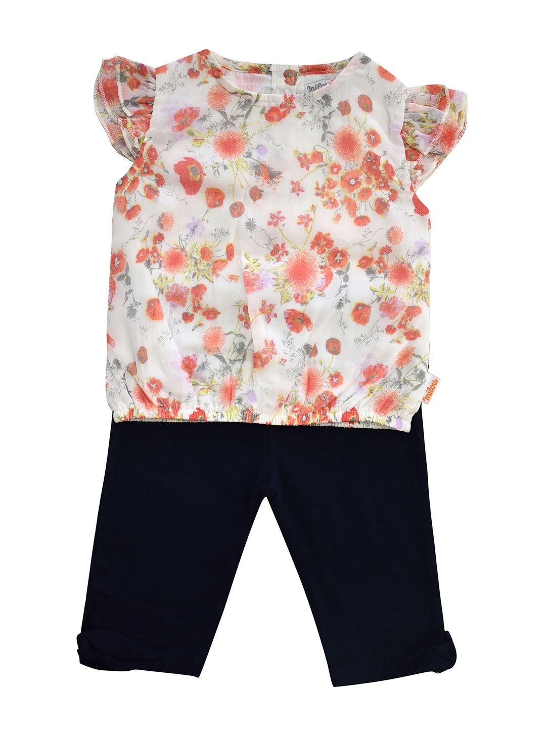 milou girls floral printed pure cotton top & trouser