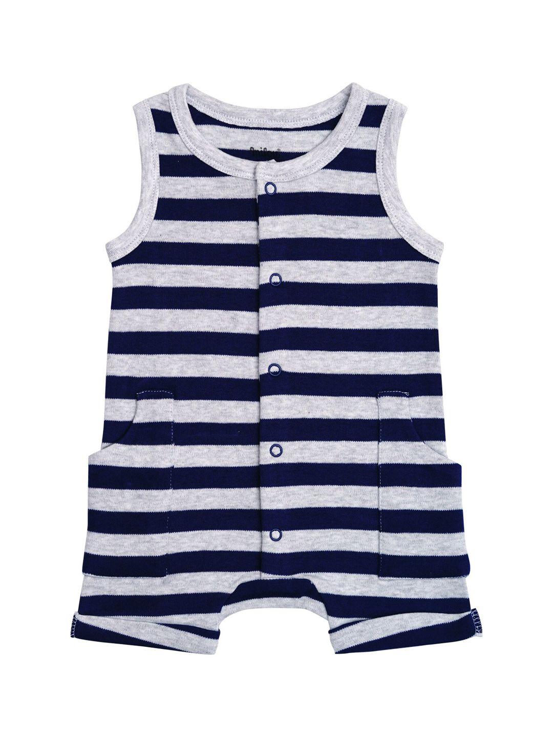 milou infant boys grey melange & blue striped pure cotton rompers