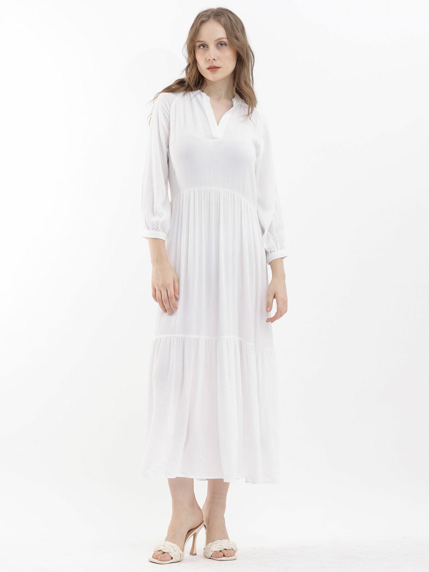 miltry light white solid dress