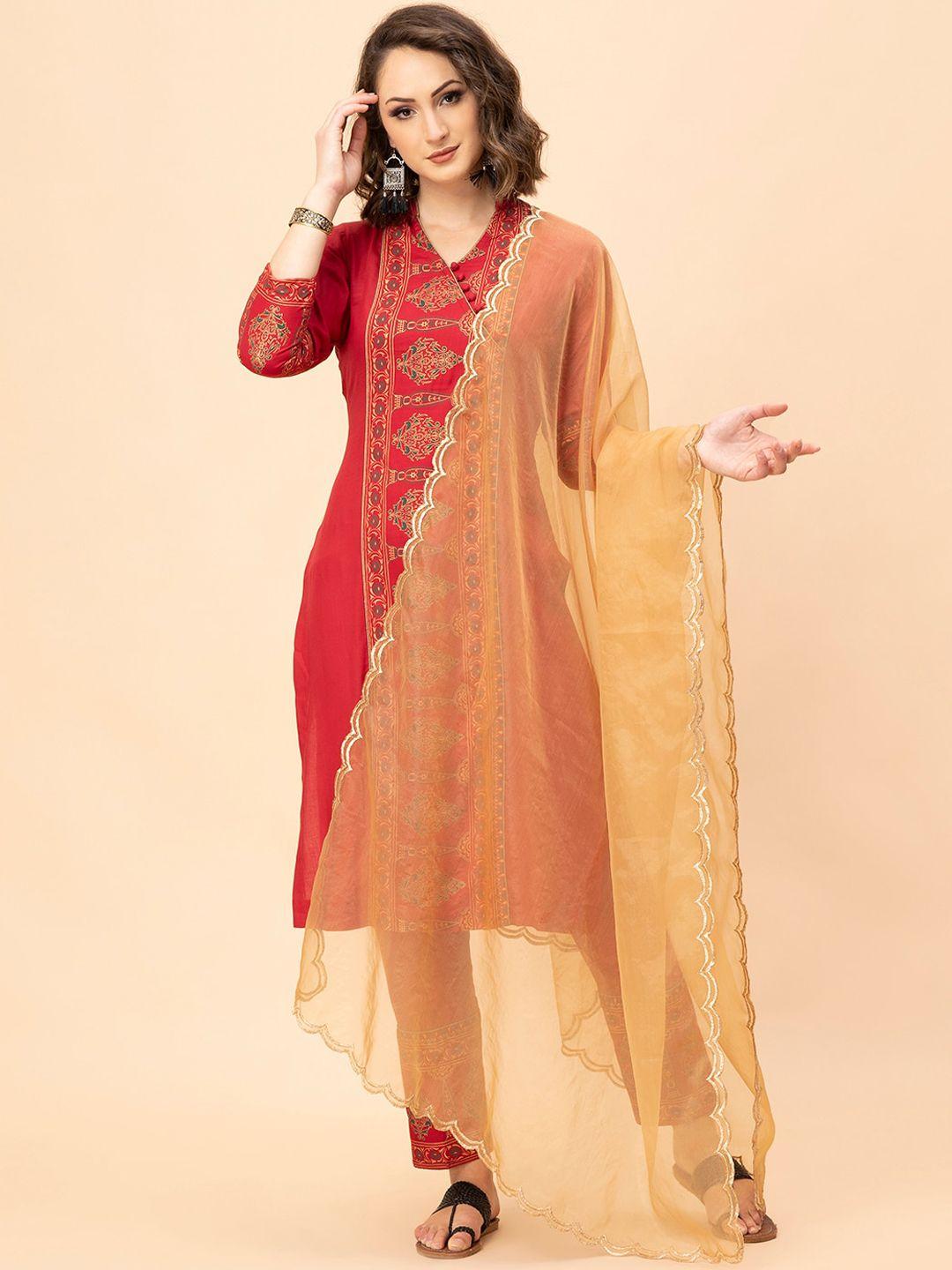 milu madan ethnic motifs printed regular kurta with trousers & with dupatta