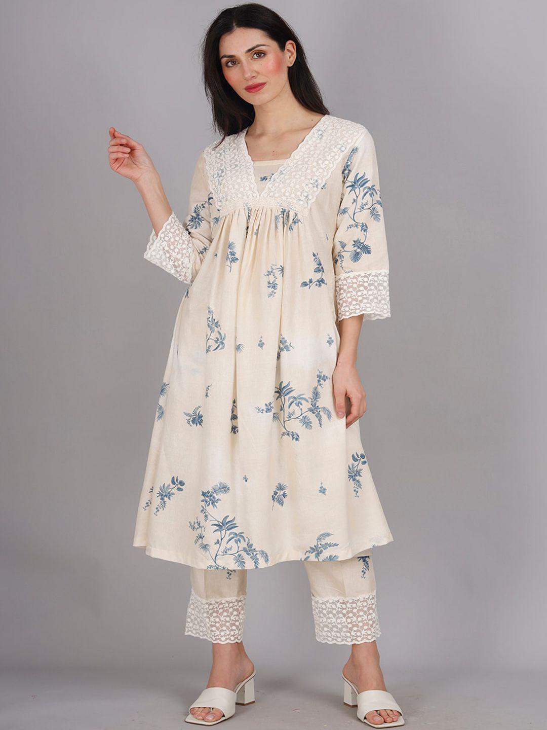 milu madan floral printed regular pure cotton a-line kurta with trousers