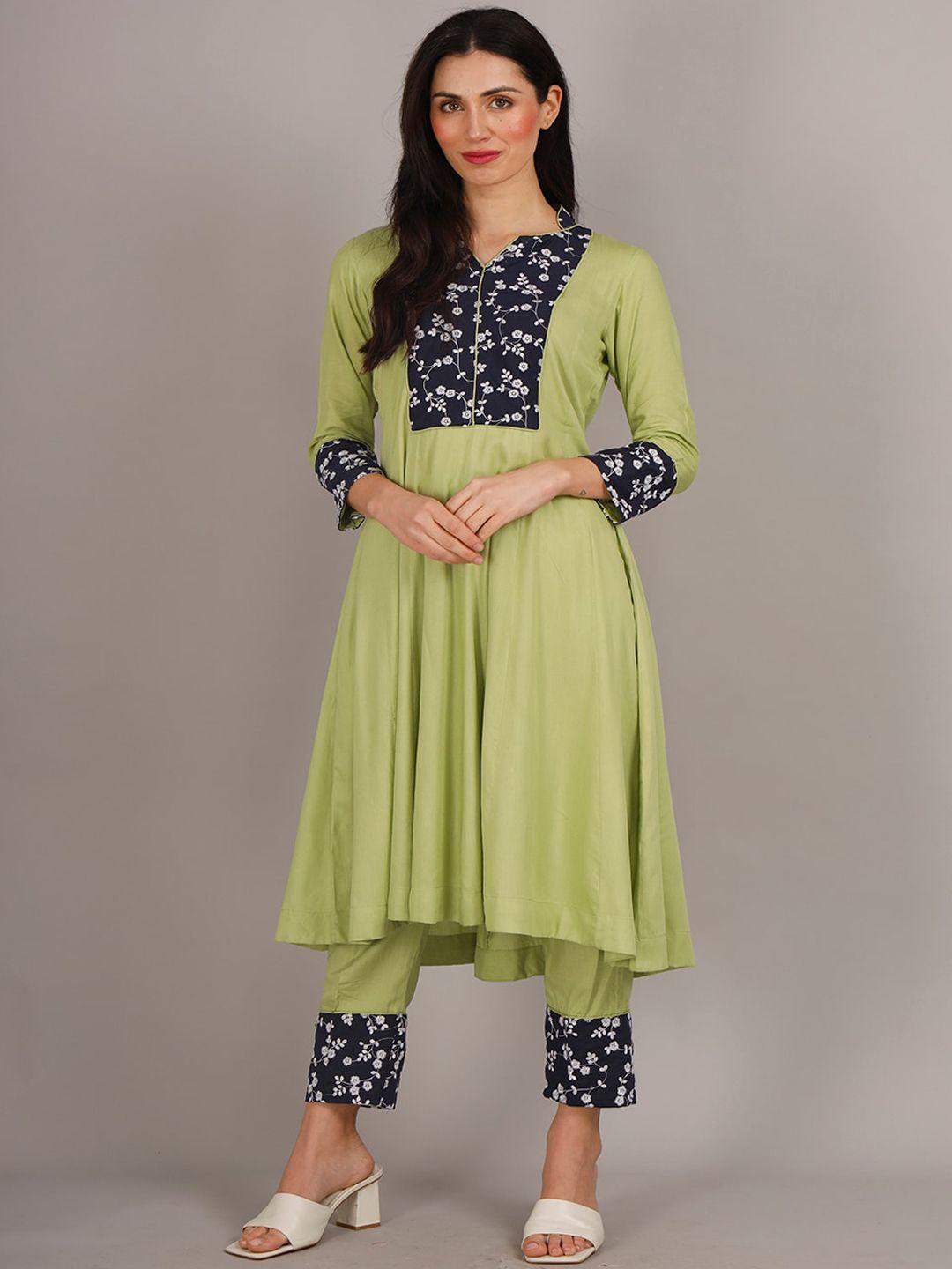 milu madan floral printed yoke design anarkali kurta with trousers