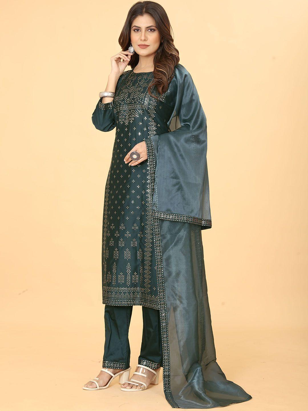 mimakiya ethnic motifs printed straight kurta with trousers & dupatta