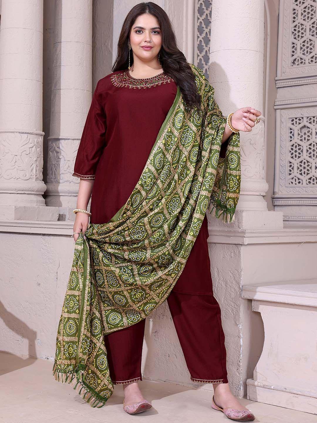 mimakiya yoke design regular thread work kurta with trousers & dupatta