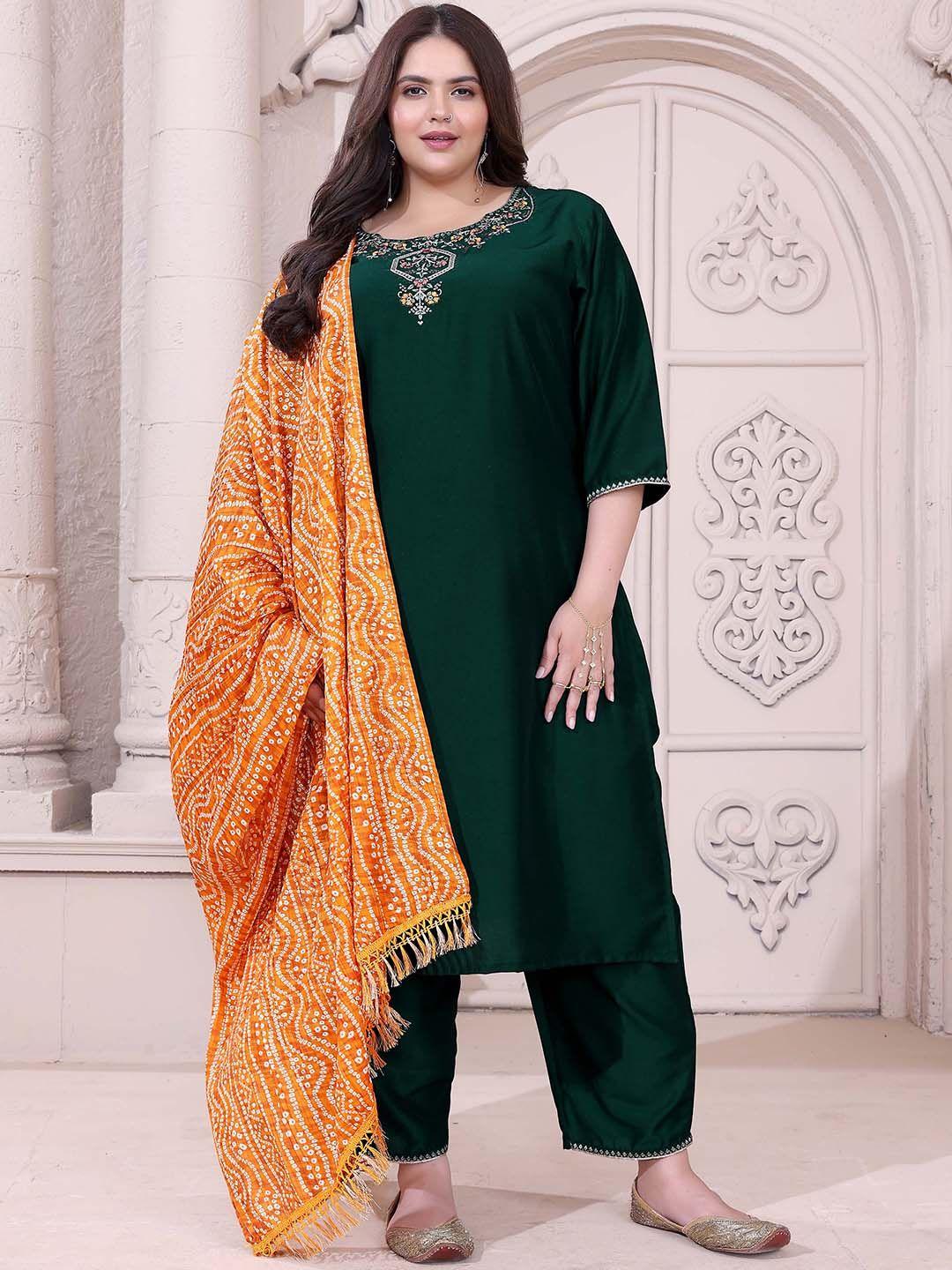 mimakiya yoke design regular thread work kurta with trousers & dupatta