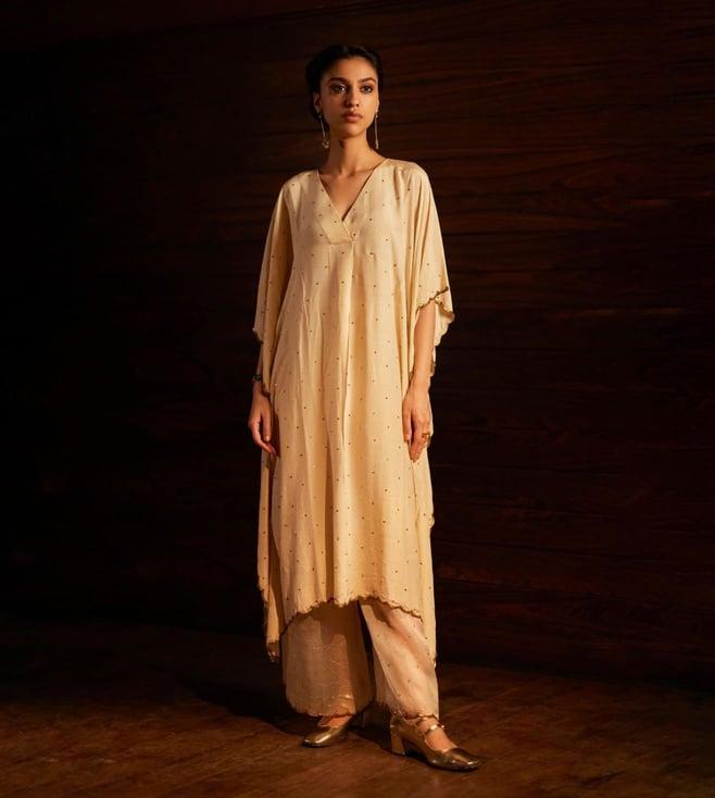 mimamsaa ivory & gold anne kaftan with shear pants