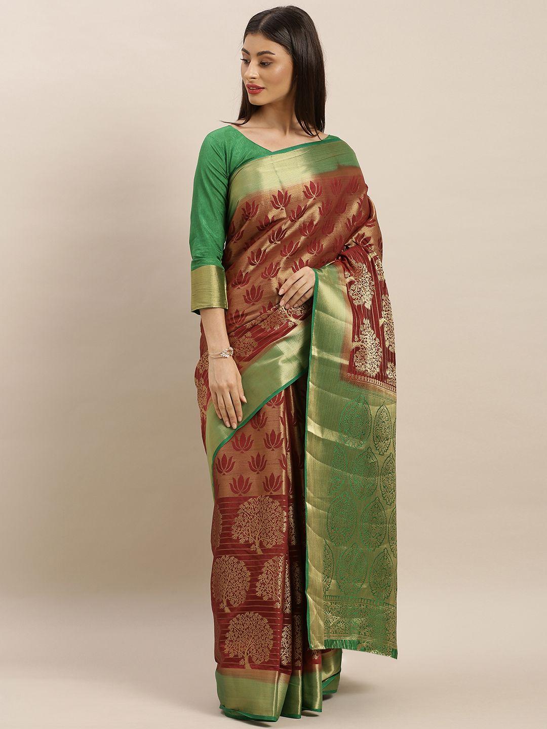 mimosa brown & green art silk woven design kanjeevaram saree