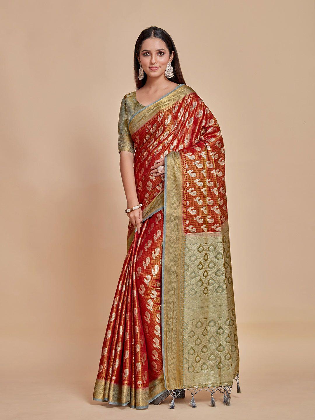 mimosa ethnic motifs woven design zari kanjeevaram saree