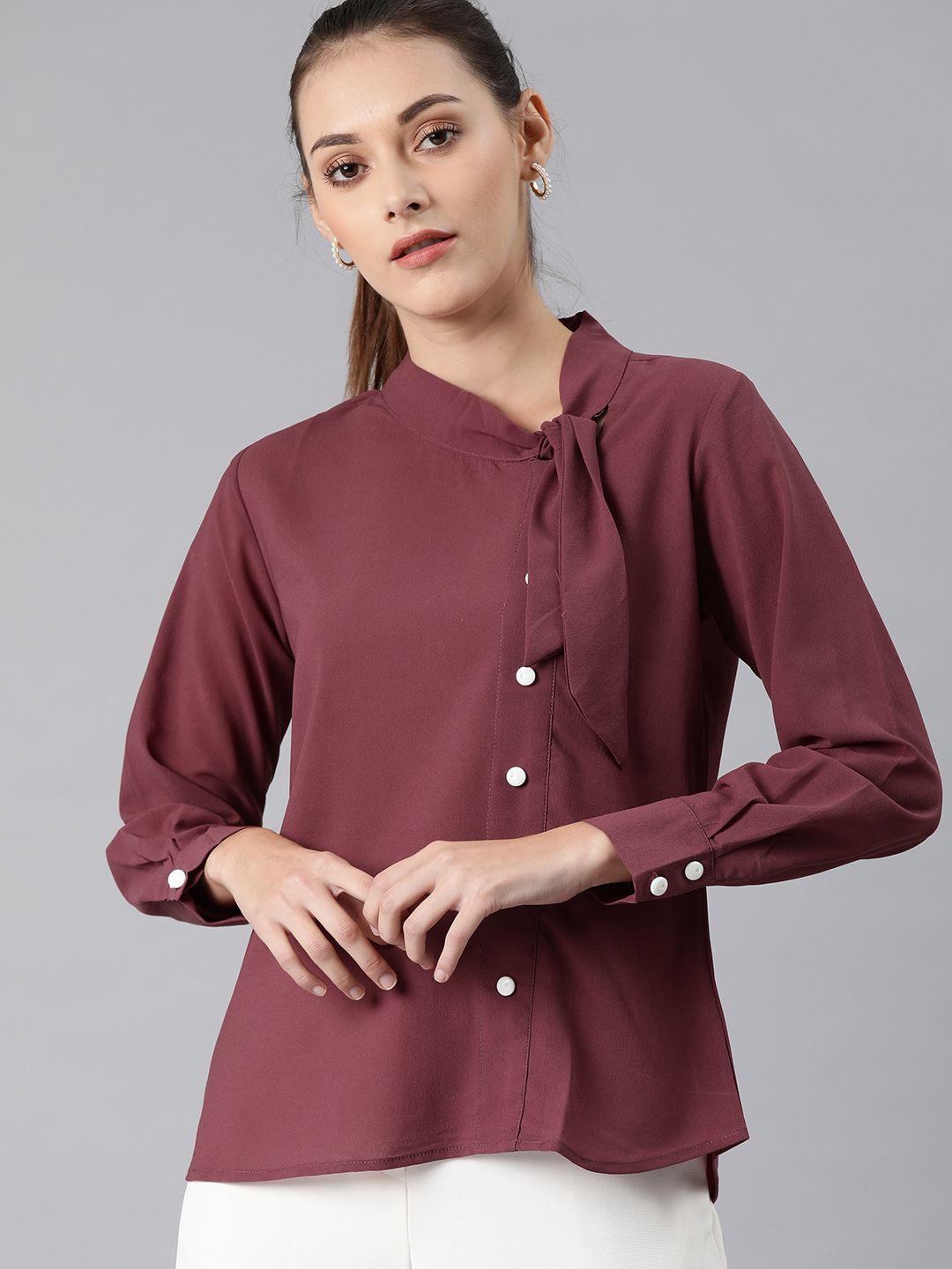 mimosa women maroon solid shirt style top