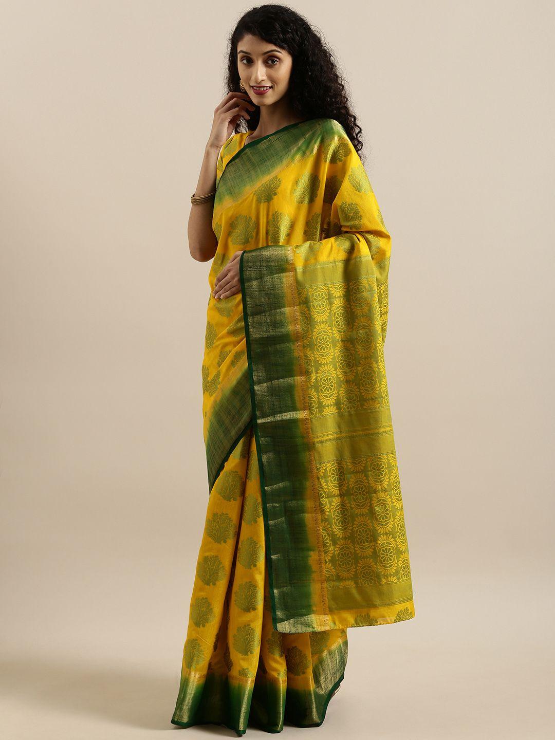 mimosa yellow & green art silk woven design kanjeevaram saree