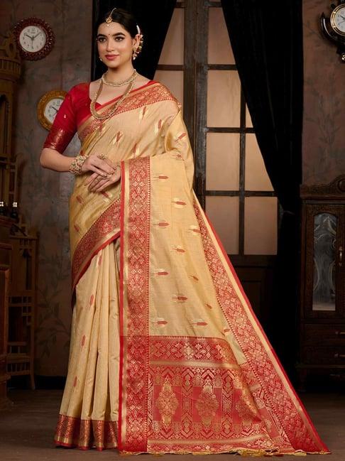 mimosa beige woven saree with unstitched blouse