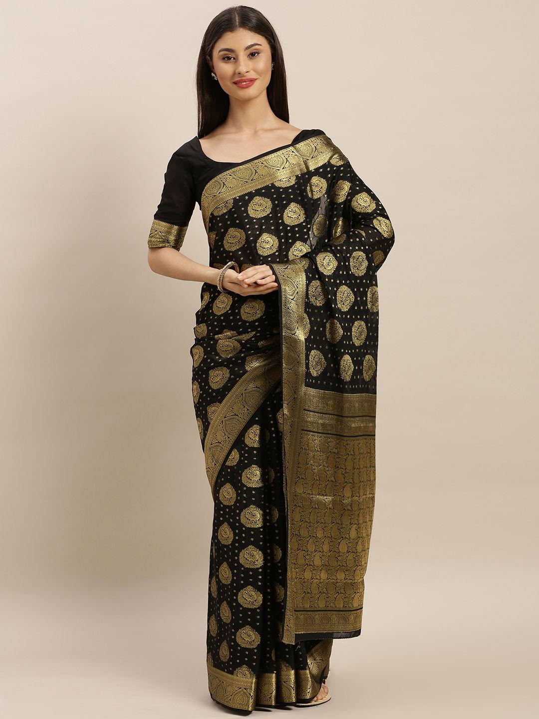 mimosa black & gold-toned poly crepe embellished mysore silk saree