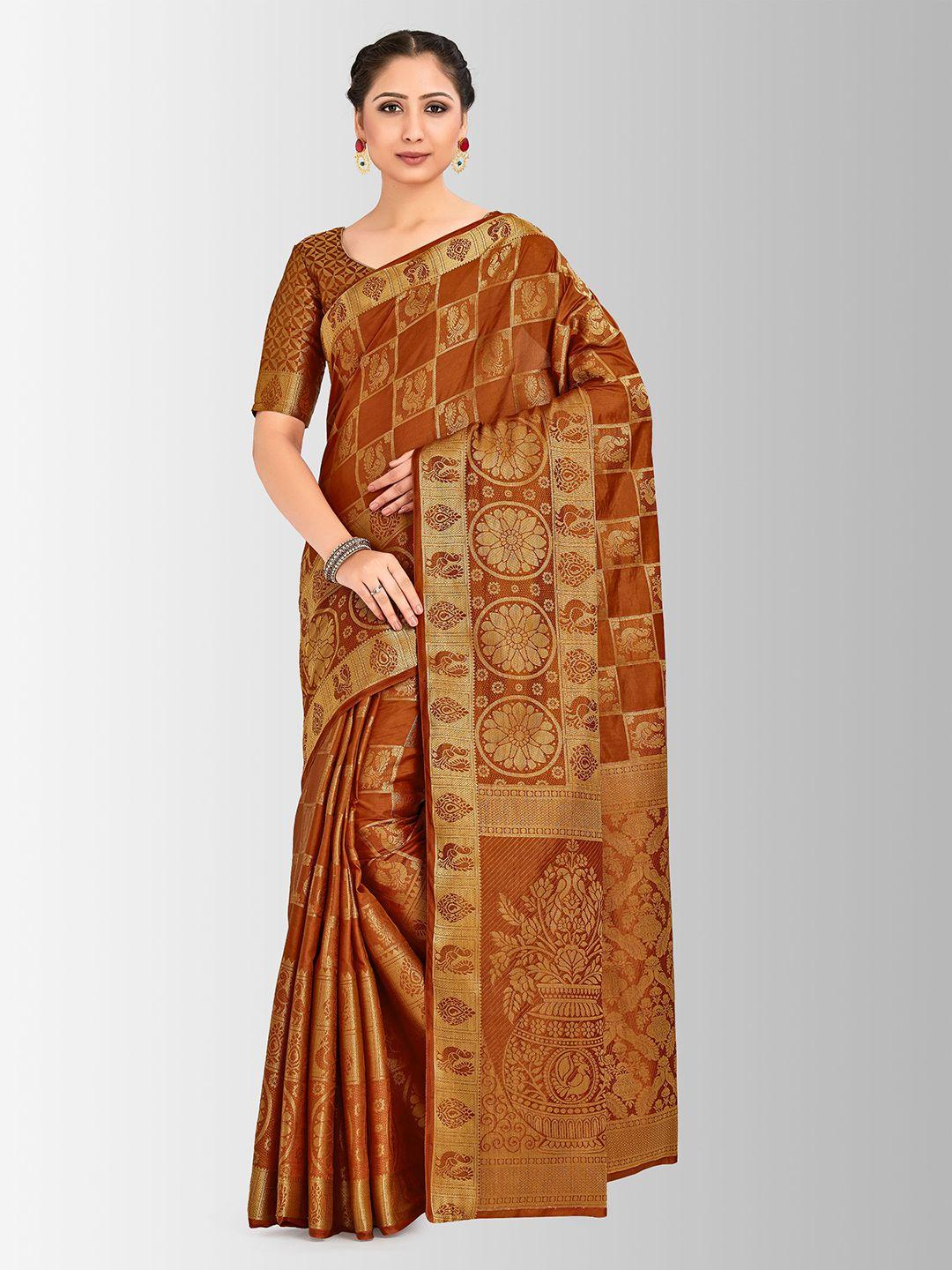 mimosa brown art silk woven design kanjeevaram saree