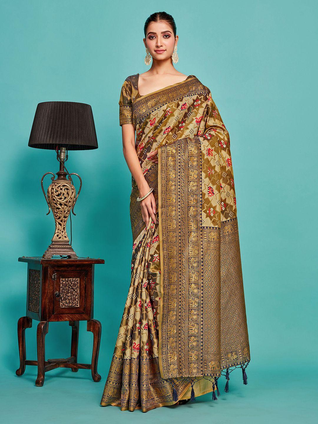 mimosa ethnic motifs printed zari art silk kanjeevaram saree