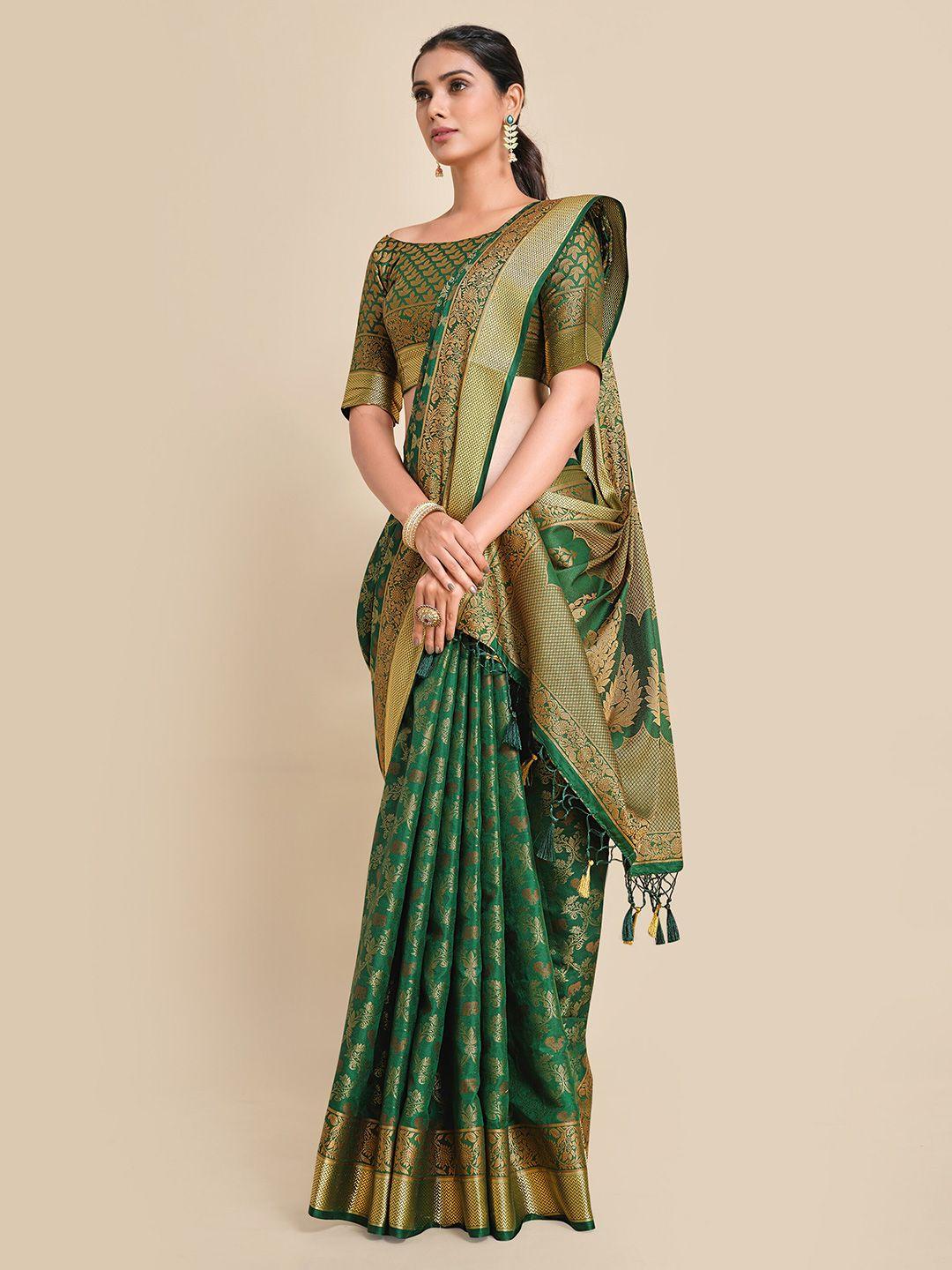 mimosa green & gold-toned floral zari art silk kanjeevaram saree