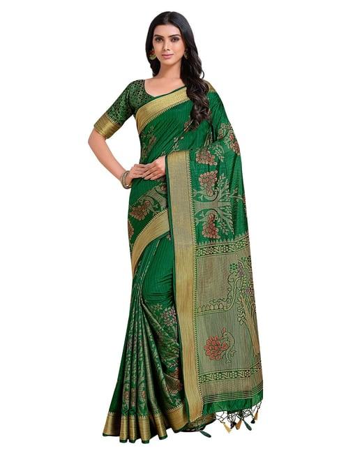 mimosa green floral saree with unstitched blouse