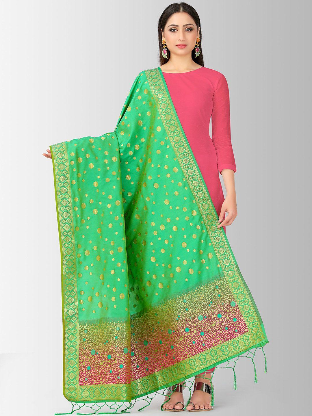 mimosa green woven design dupatta