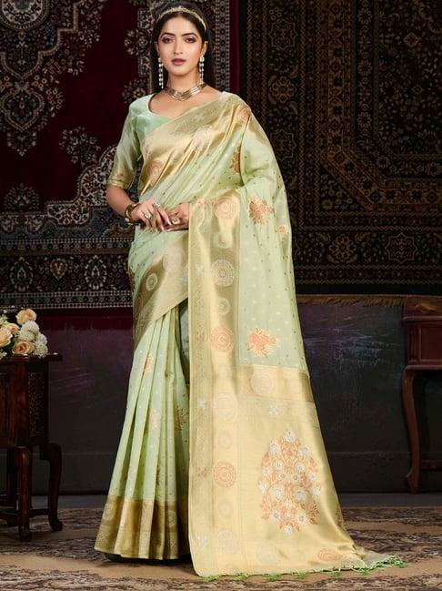 mimosa green woven saree with unstitched blouse