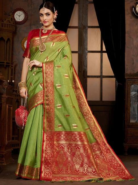 mimosa green woven saree with unstitched blouse