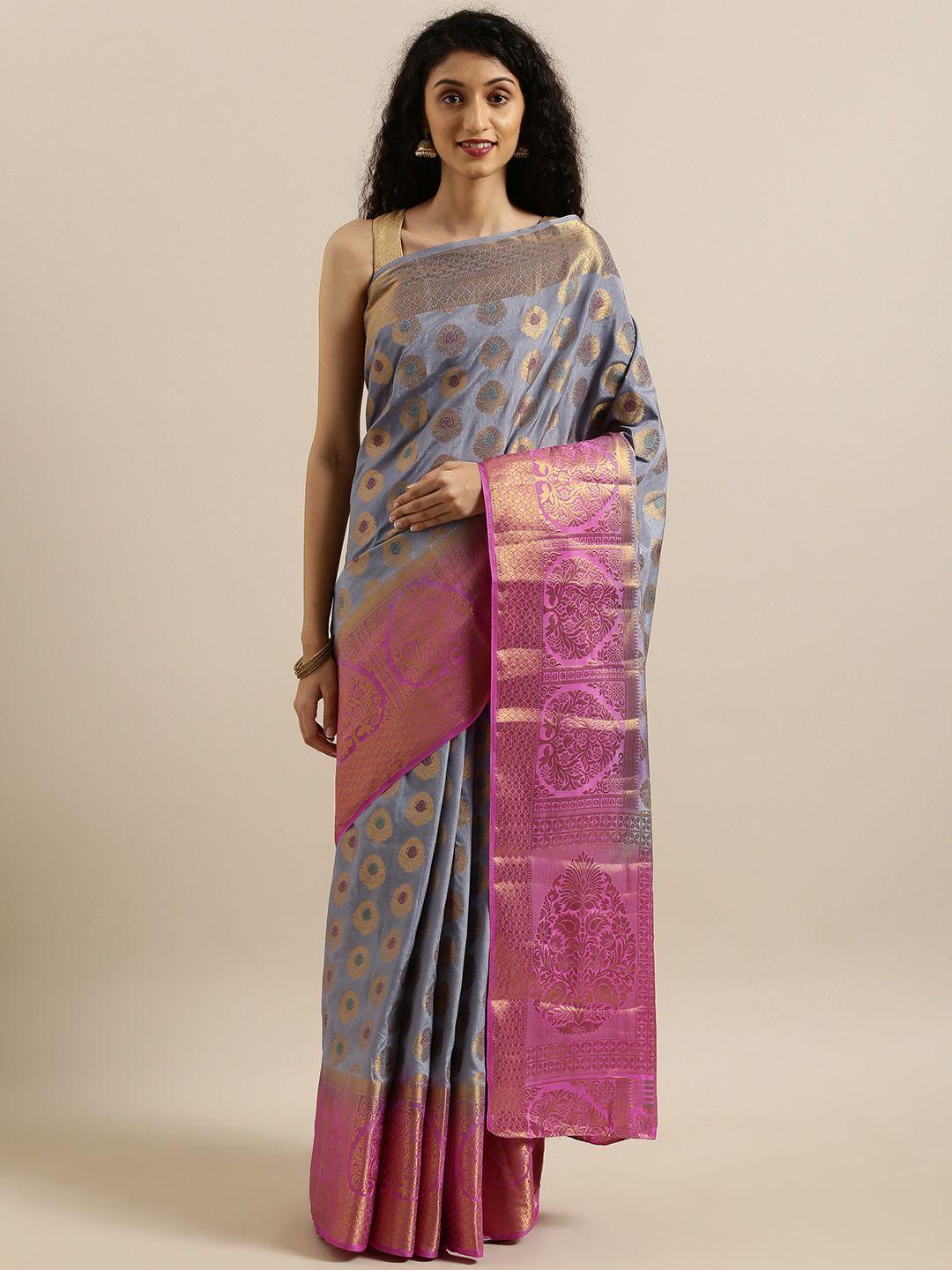 mimosa grey & pink art silk embellished kanjeevaram saree