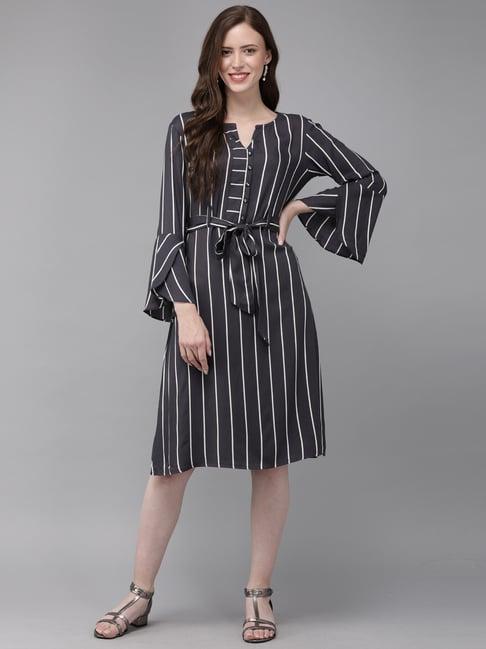 mimosa grey striped a-line dress