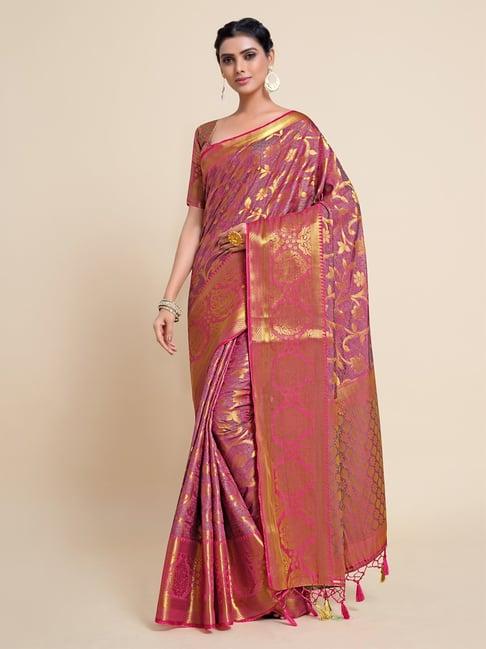 mimosa kanjivaram art pink floral saree with blouse