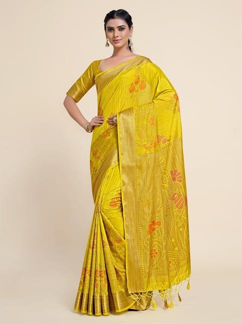 mimosa kanjivaram art yellow floral saree with blouse