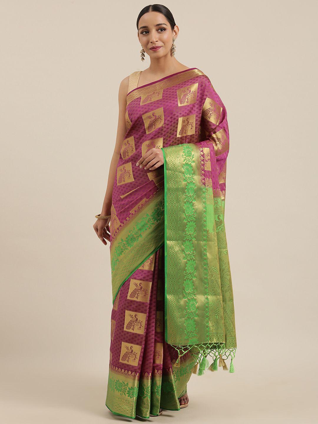 mimosa magenta pink & green art silk woven design kanjeevaram saree