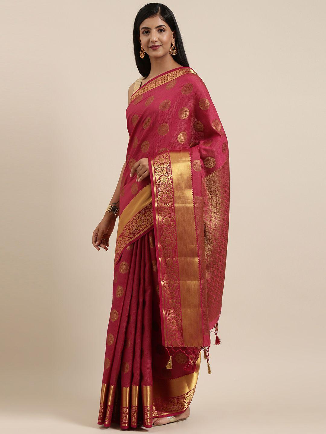 mimosa maroon & gold-toned art silk woven design kanjeevaram saree