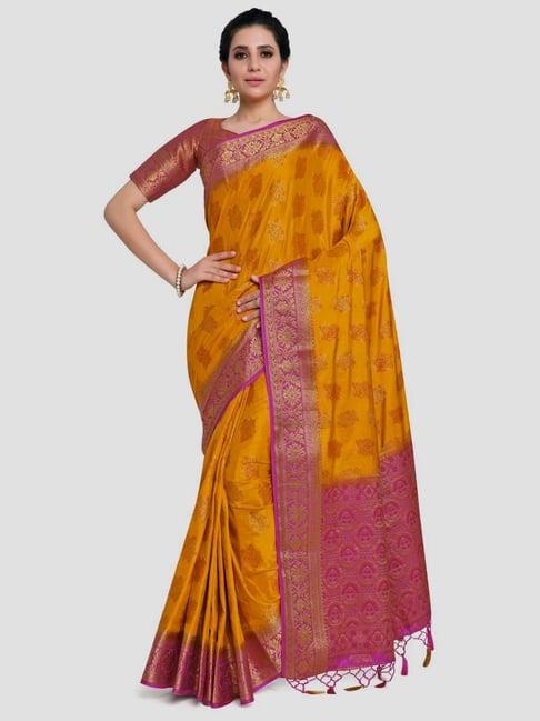 mimosa mustard & purple woven kanchipuram saree with unstitched blouse